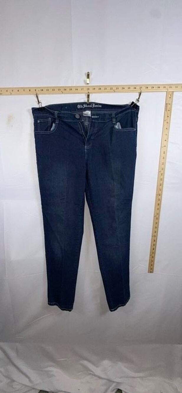 Old Skool Denim Jeans Womens 14 Dark Wash Straight Leg Stretch Blue Jeans